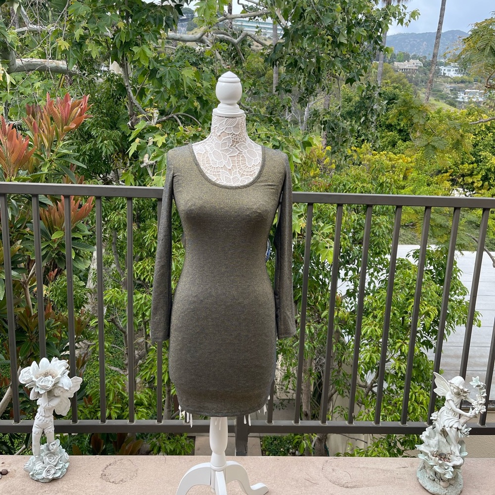 Long sleeve green goldish dress